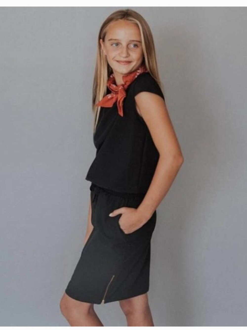 NWT Albion Fit Mini Going Places Dress Black Kids Girls 10-11 Athleisure $64